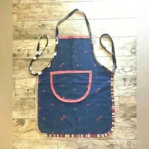 HANDMADE VTG UPHOLSTERY CANVAS FABRIC STANDARD SIZE DENIM WITH CHERRIES APRON - Picture 2 of 6